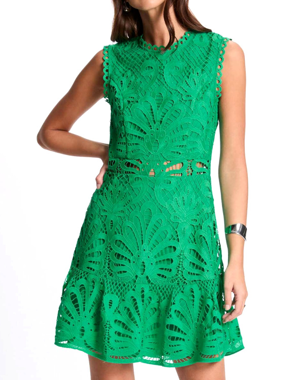 Robe courte trapèze dentelle vert émeraude femme