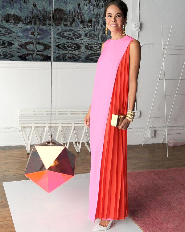 Robe bicolore rouge et rose