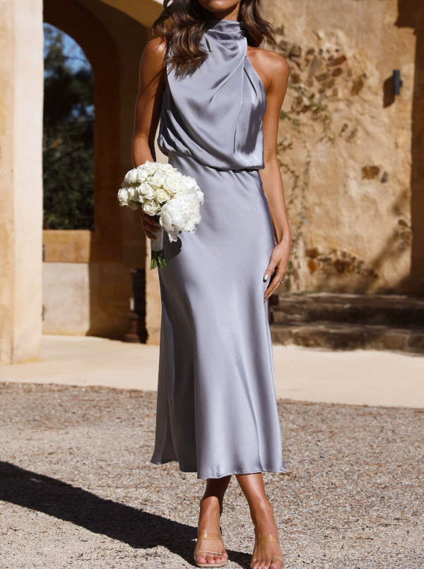 Robe longue bleu gris