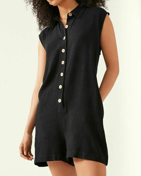 Combi-short bouffant boutonné coupe classique noir