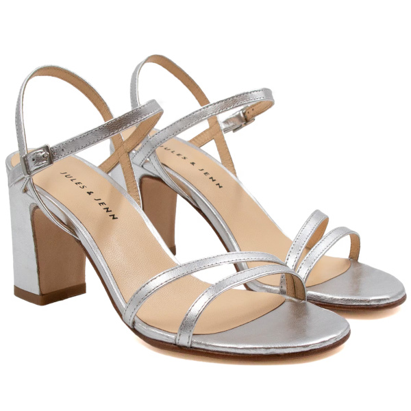 Sandales talon épurées cuir argenté