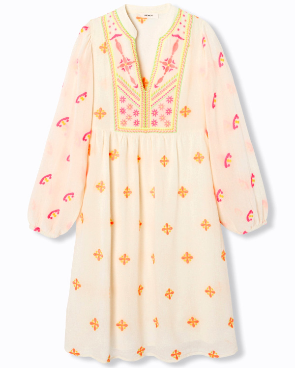 Robe courte brodée Femme - Imprimé écru