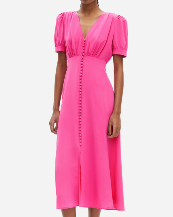 Robe longue en soie avec boutonnage - Rose