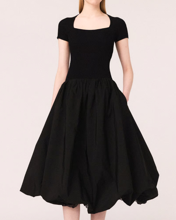 Robe midi col carré patineuse - Noir