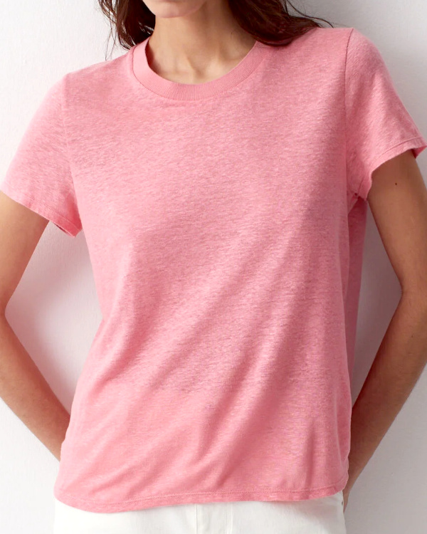 T-shirt col rond en lin rose