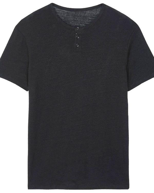 T-shirt col tunisien lin noir