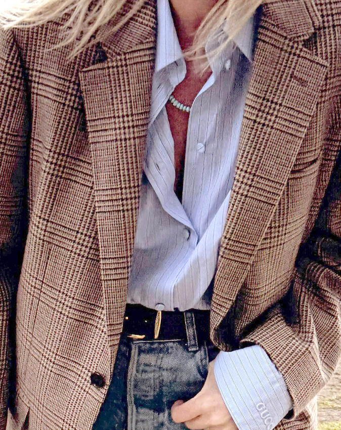 Blazer  carreaux + chemise raye = le bon mix