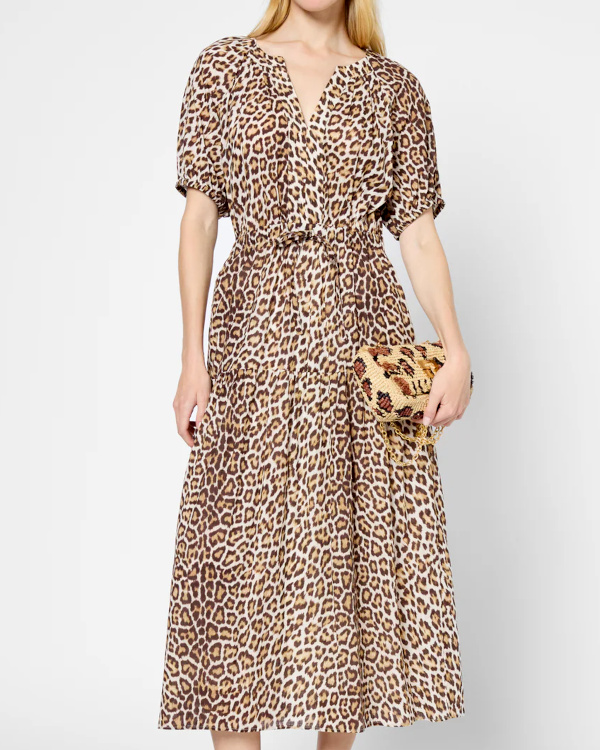 Robe longue en coton léopard