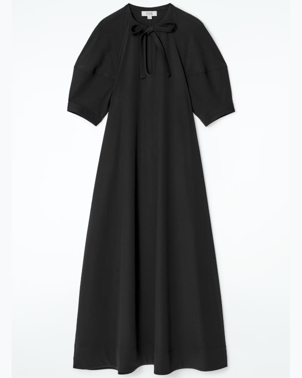 ROBE LONGUE À ENCOLURE NOUÉE noir