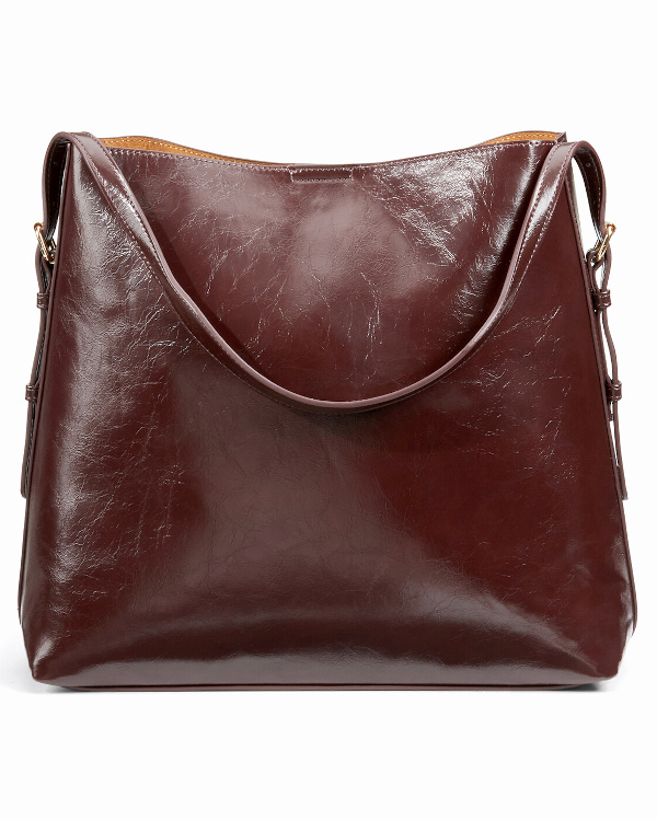 Sac cabas vertical, effet vernis marron