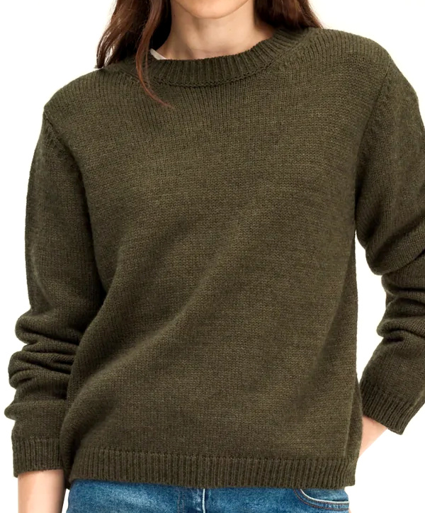 Pull uni à col rond kaki