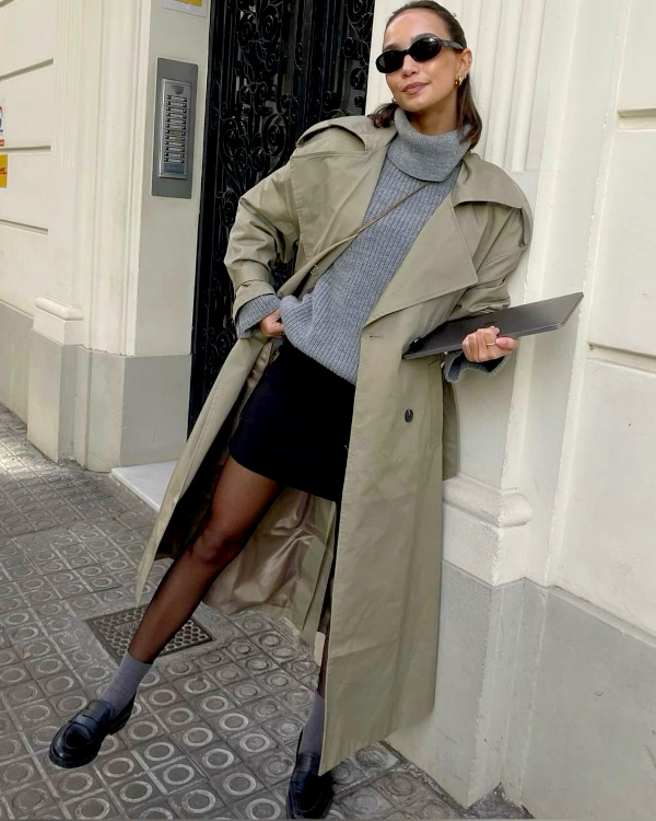 Trench et jupe noire