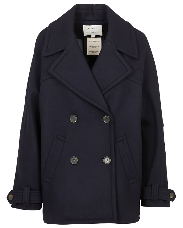 Manteau col tailleur uni en laine mélangée dean | Bleu