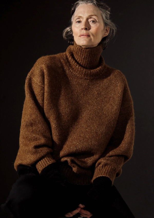 Pull marron col roulé