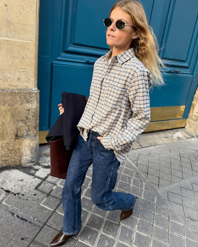 Chemise � carreaux + jean + boots pointues = le bon mix