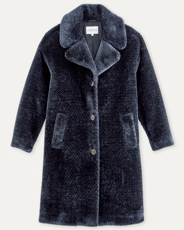 Manteau tout doux style teddy bear bleu nuit