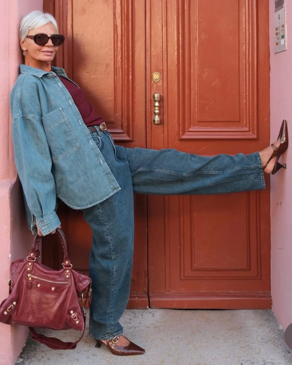Chemise en jean et jean large
