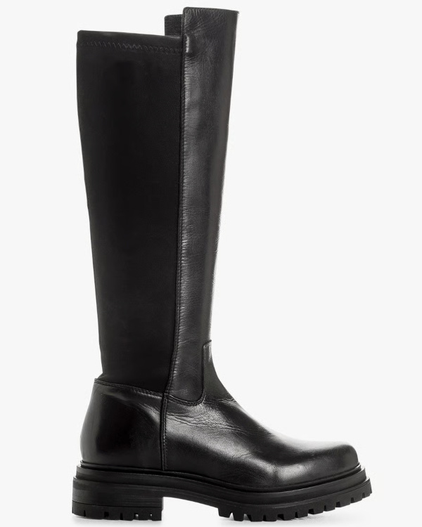 Bottes cavalière unies en cuir mélangé - Noir 