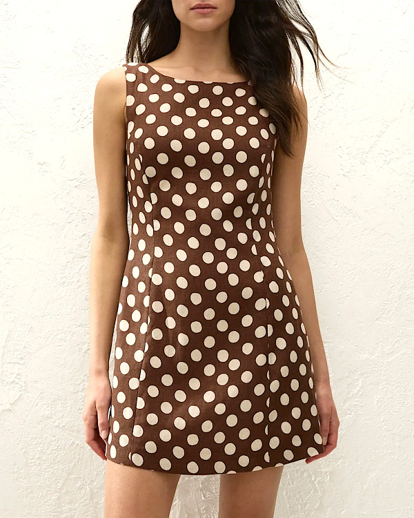 Robe Pois Lydie Lin et Coton | Chocolat