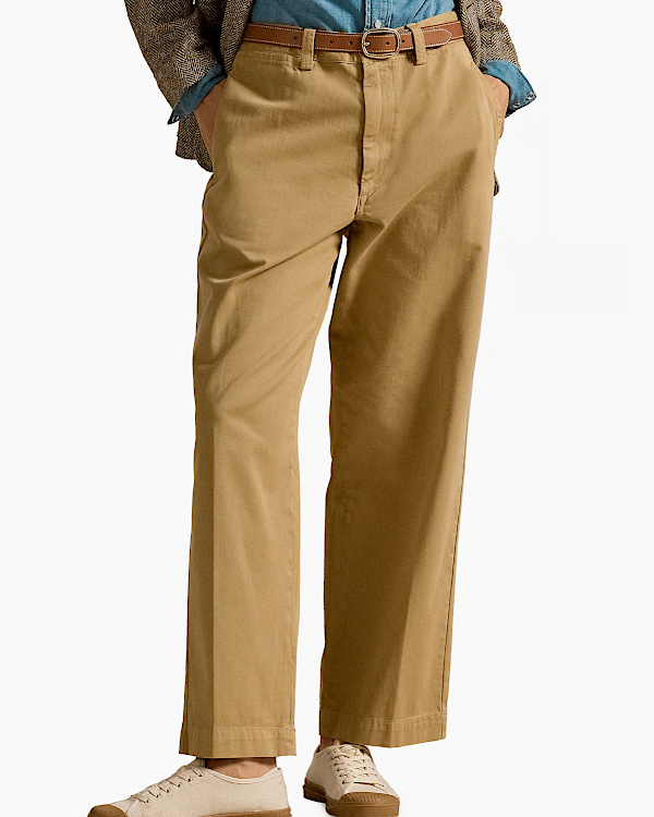Pantalon droit en coton kaki