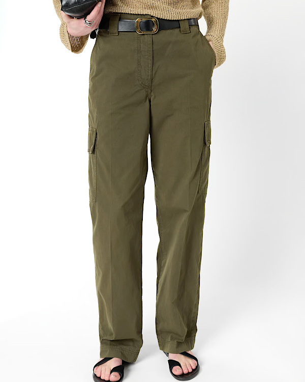Pantalon droit en coton mélangé kaki