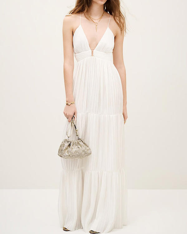 Robe longue col v plissée wasta | Blanc