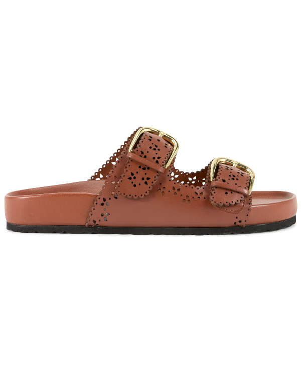 Sandales plates en cuir - Marron