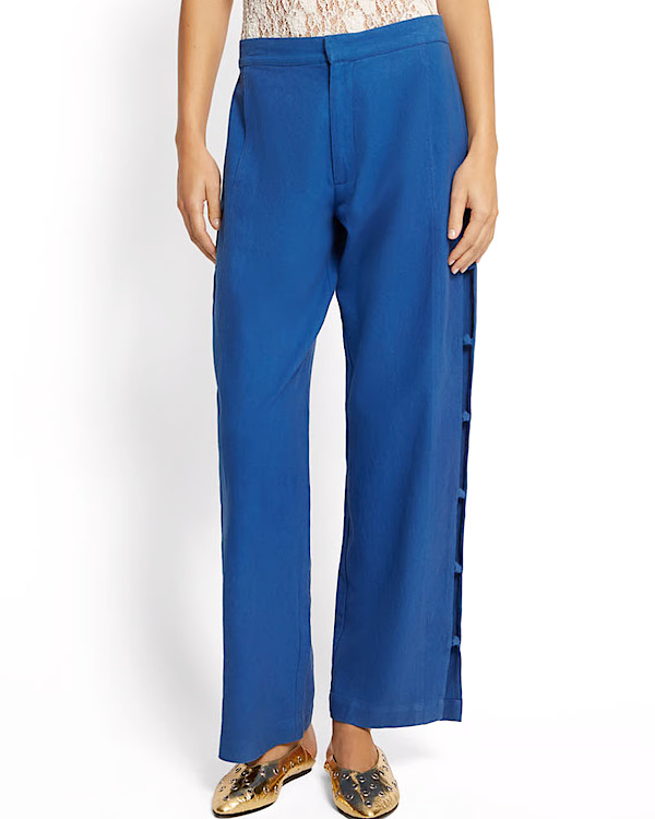 Pantalon large en coton et en lin - Bleu roi
