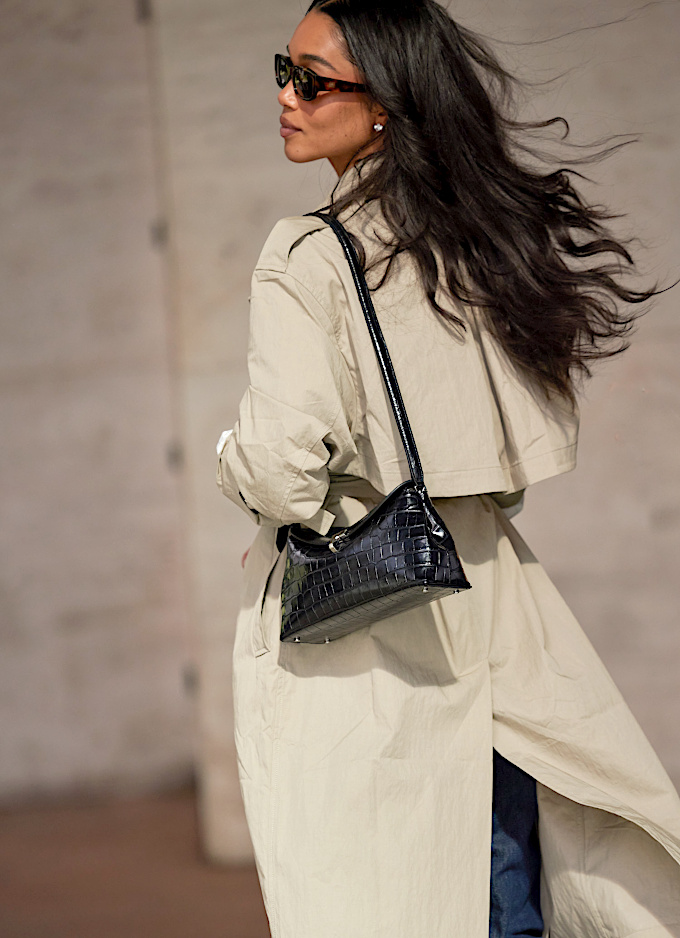 Trench + petit sac texturé = le bon mix