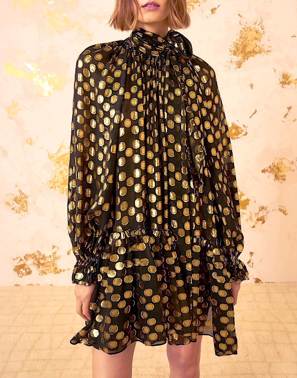 Loretta Metallic Silk Dress | Black