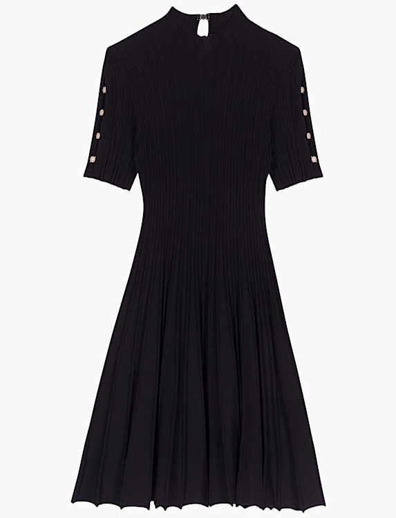 Robe courte patineuse à détails boutons - Noir