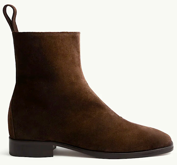 Bottine plate en daim marron à bout carré
