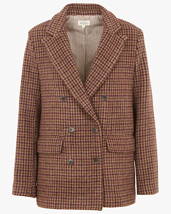 Blazer croisé à carreaux marron et bordeaux