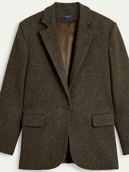 Blazer marron en tweed à chevrons