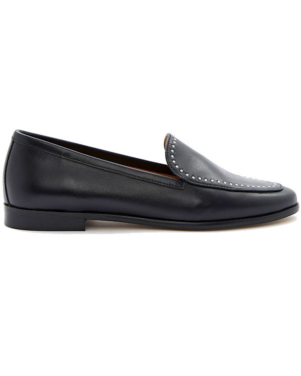 Mocassins noirs en cuir lisse ornés de petits clous argentés