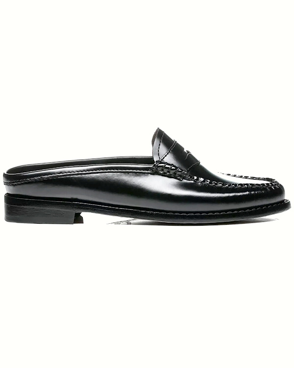 Mules façon mocassins en cuir noir brillant à bout arrondi