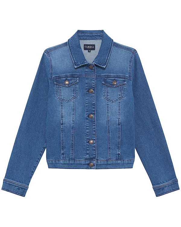 Veste en jean bleu moyen Caroll à coupe ajustée, poches poitrine et boutons métalliques